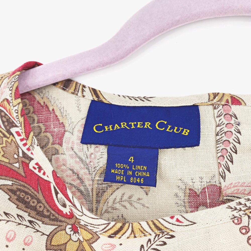 Charter Club 100% Linen Buttonback Tank Sz 4 - Picture 7 of 8